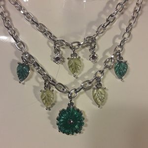 3 for $10 Layered necklace silver tone w/green